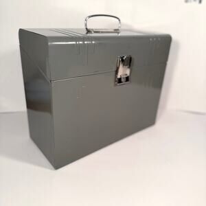 Vintage Metal File Box Gray 12.5” x 4.5” x 8.5”